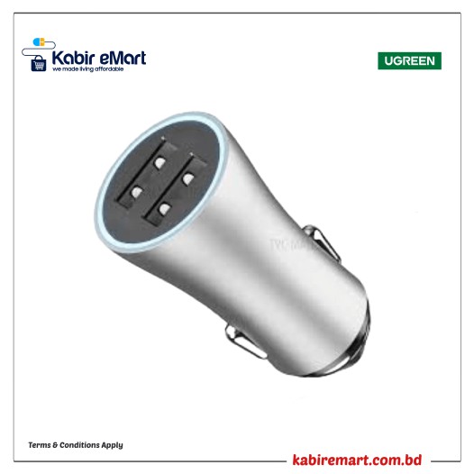 UGREEN 40733 3 USB port Car Charger 1A+2*2.4A-Silver