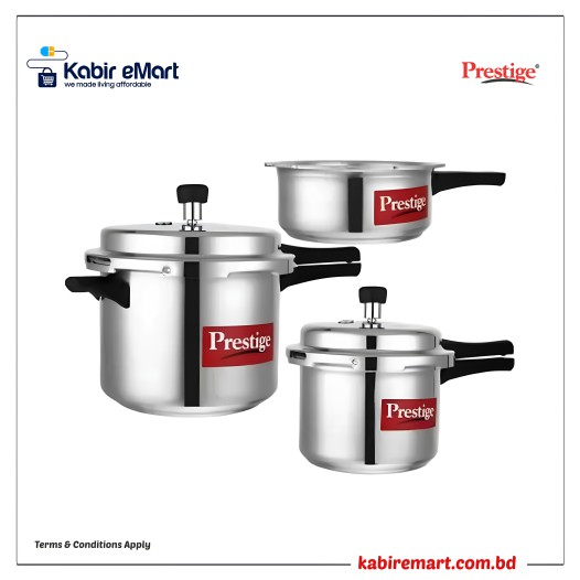 Prestige Popular Aluminum Straight Wall Outer Lid Pressure Cooker Combo, (2 + 3 + 5 Littres)