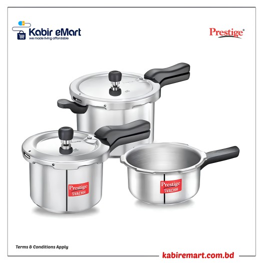 Prestige Swachh Aluminum 2+3+5 Littre Combo Cooker with Induction Base, Silver, Outer Lid