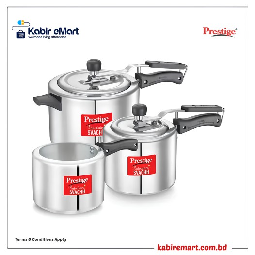Prestige Svachh Nakshatra Plus Aluminium Inner Lid Pressure Cooker Combo, 5+3+2 Litres (2 Lids)