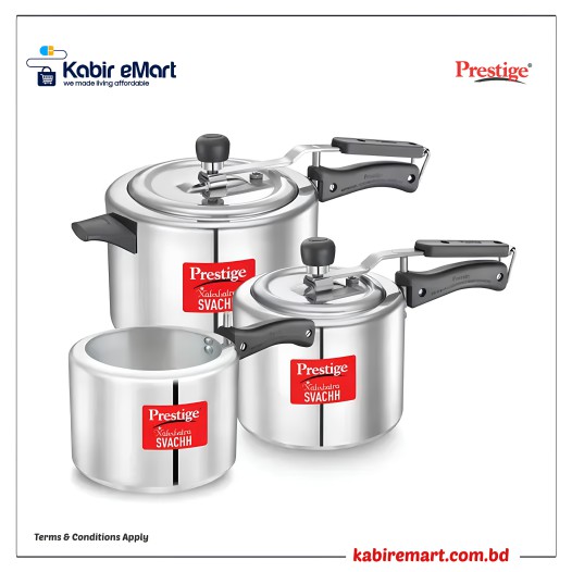 Prestige Swachh Nakshatra Aluminum Inner Lid Pressure Cooker Combo, 5+3+2 Litres (2 Lids)