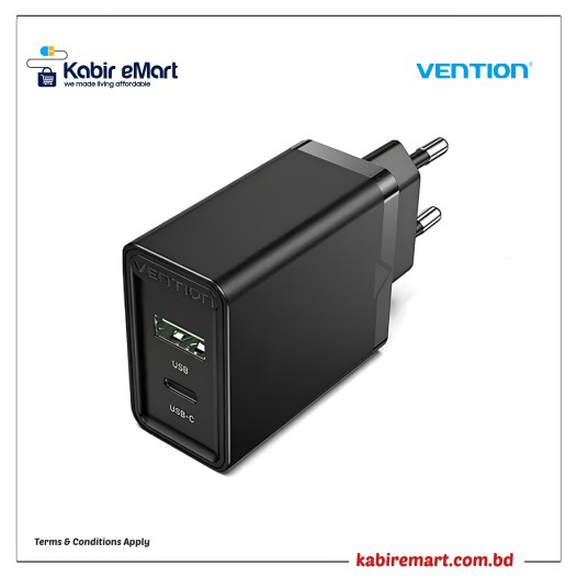 VENTION FBBB0-EU Two-Port USB(A+C) Wall Charger (18W/20W) EU-Plug