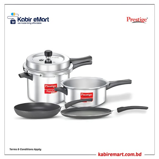 Prestige Kitchen Starter Pack (Popular Svachh 5 Ltr + 3 Ltr Body without Lid + Fry Pan 20Cm + Tawa 27.5Cm)