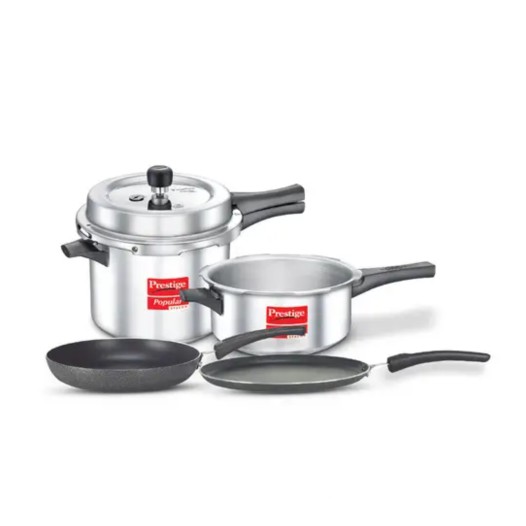 Prestige Kitchen Starter Pack (Popular Svachh 5 Ltr + 3 Ltr Body without Lid + Fry Pan 20Cm + Tawa 27.5Cm)