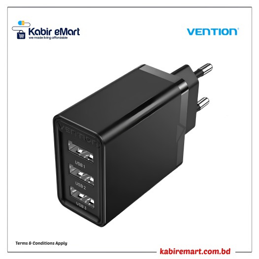 VENTION FEAB0-EU 3-port Type-A Wall Charger(12W/12W/12W) EU