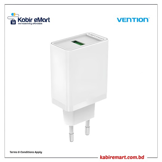 Vention FABW0-EU 1-Port USB 18W EU-Plug Wall Charger Adapter