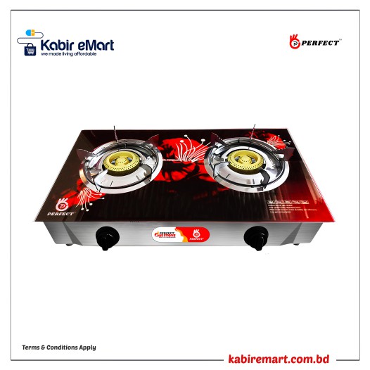 Perfect Glass Top Gas Stove Double Auto Burner 90BK