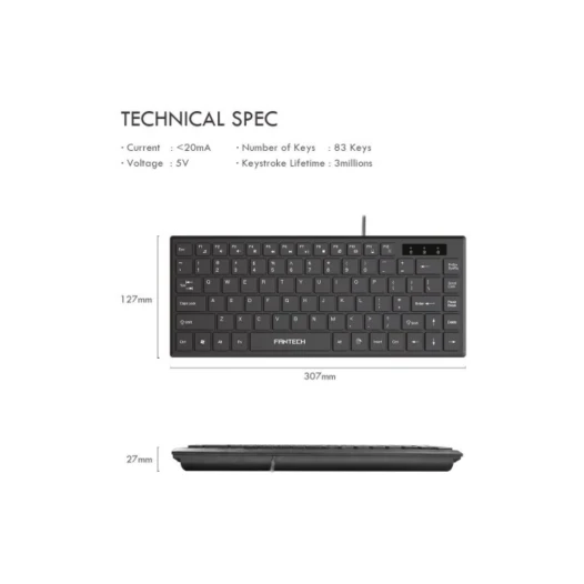 Fantech K3M Multimedia Mini USB Keyboard Black