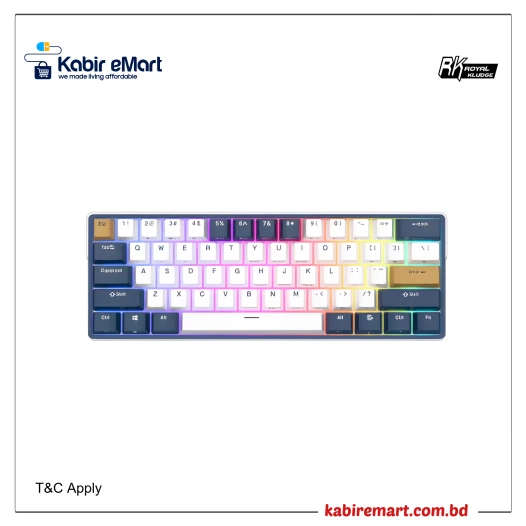 Royal Kludgec Tri Mode RGB 61 Keys Hotswappable Mechanical Blue Switch Gaming Keyboard