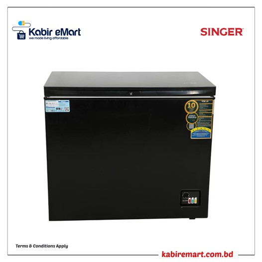 VISION Glass Door Chest Freezer RE-250 Liter Black Refrigerator