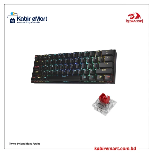Redragonc 60% Compact RGB Wireless Mechanical Red Switch Gaming Keyboard