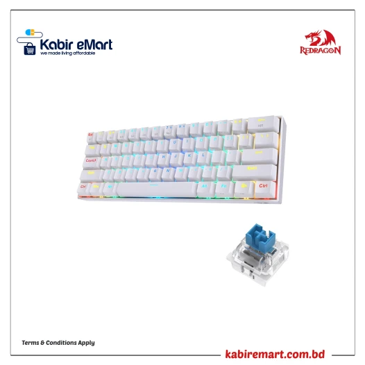 Redragon K530 Draconic 60% Compact RGB Wireless Mechanical Blue Switch Gaming Keyboard White